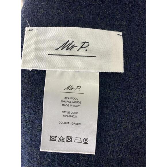 Mr. P Mens Green Navy Plaid Woven Wool Blend Fringed Scarf Classic Italy - Picture 3 of 4